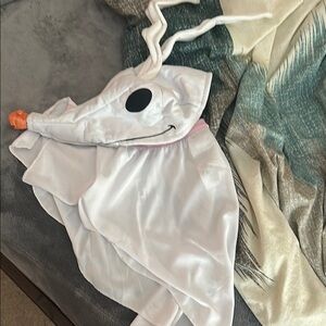 White Ghost Dog Costume with Black and Orange Accents